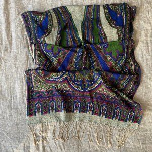 Tolani Wool and Silk Blend Paisley Print Fringe Scarf